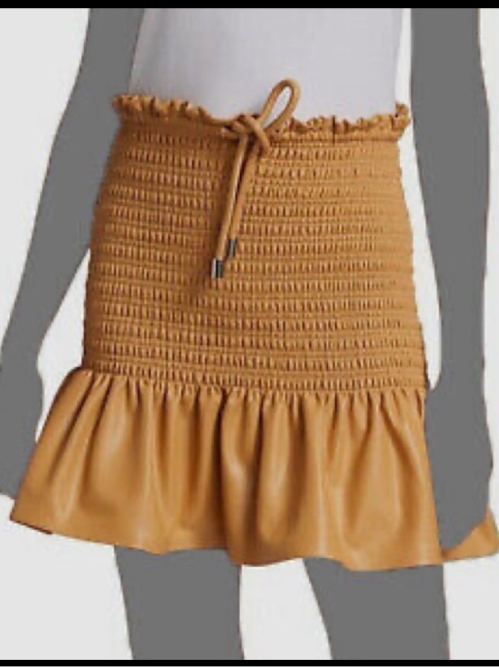 A.L.C. Camel Smocked Leather Peplum Mini Skirt